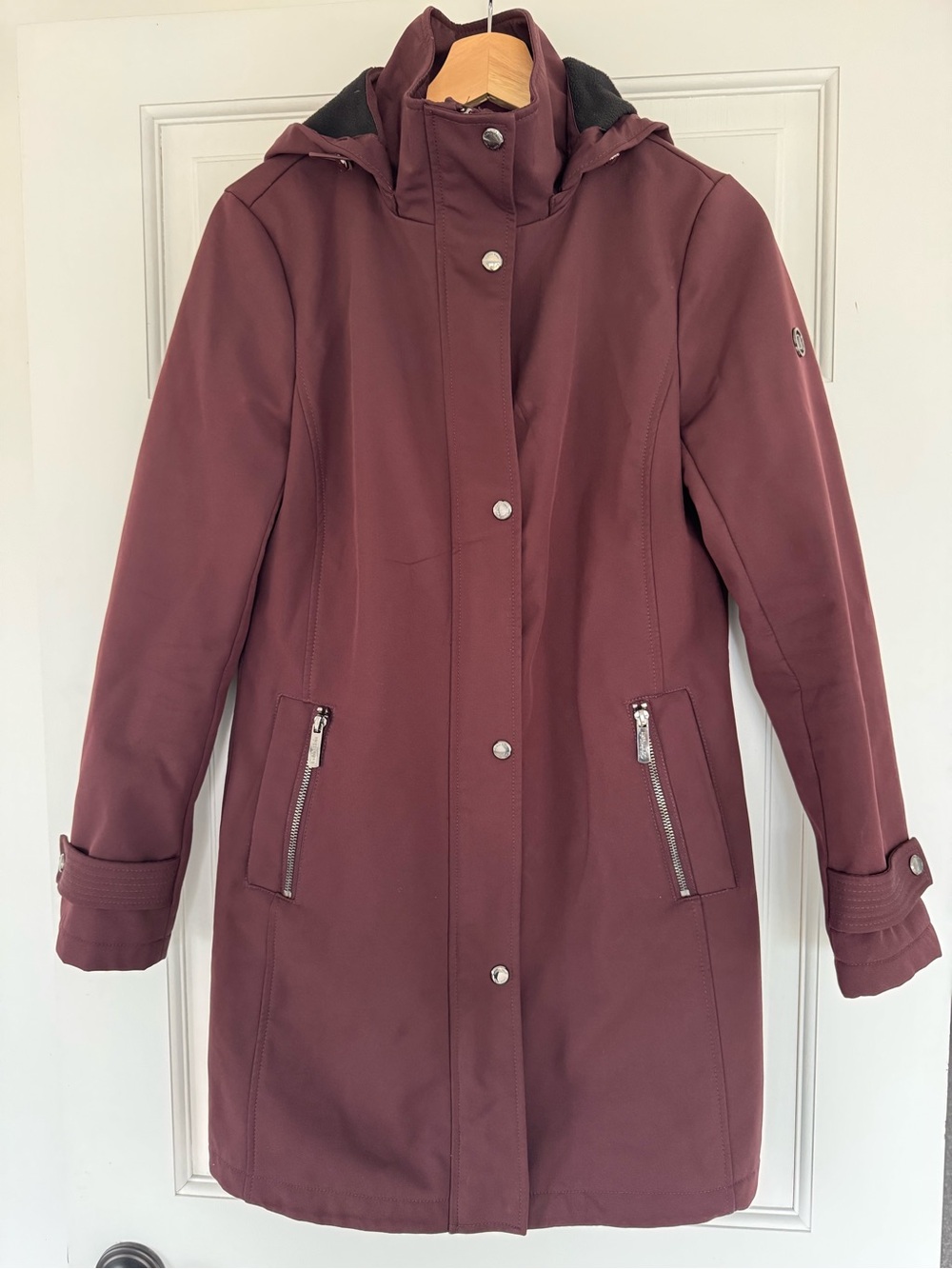 Calvin Klein Women's Hooded Trench Coat in Burgundy